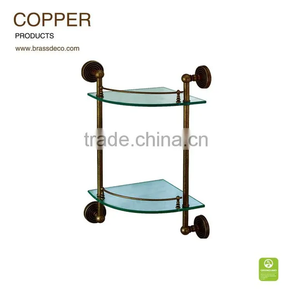 European design golden plated LU110 OB 2-layers corner glass shelves