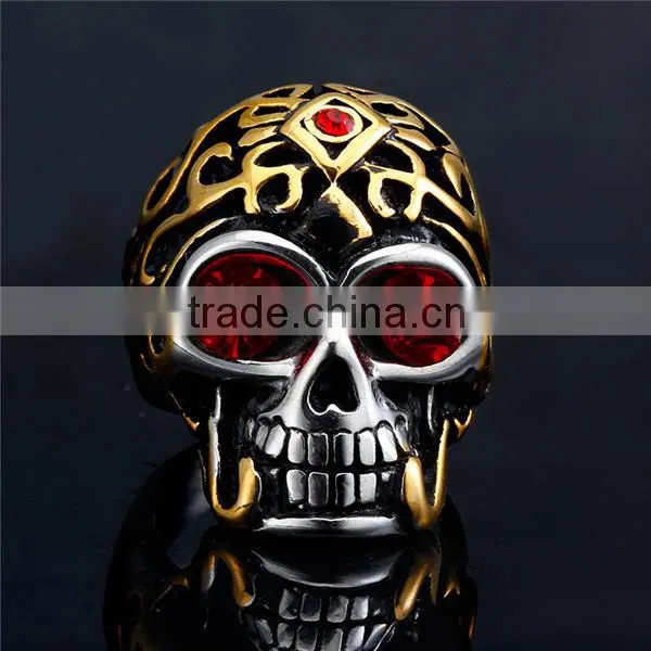 Gothic Engraved Rhinestones Surgical Stainless Steel Skull Ring for Man photo-5