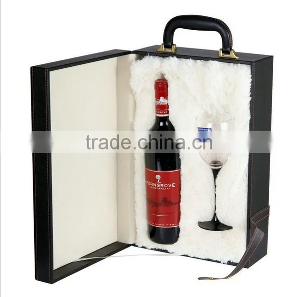 Chinese Factories Wholesale Custom High-grade PU Leather 2 Slot Wine Champagne Boxes, Black Gift Box photo-2