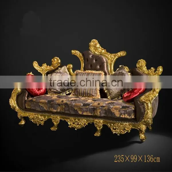 Imperial Noble Furniture Living Room Sofa, Luxury Wood Carved Three Seater Sofa With Gold Painted, British Royal Sofa Couch Set photo-2