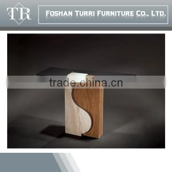 Modern white and yellow veins stone combined console table with glass
