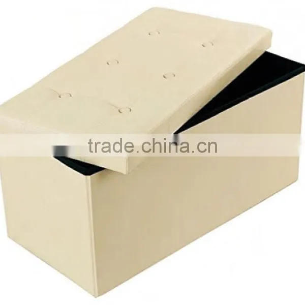 Beige Faux Leather Folding Bench Foot Rest Stool Seat Storage Ottoman photo-2