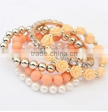 2016 Trendy Fashion Candy Color Pearl Rose Flower Multilayer Charm Bracelet & Bangle For Women Fashion Jewelry photo-2