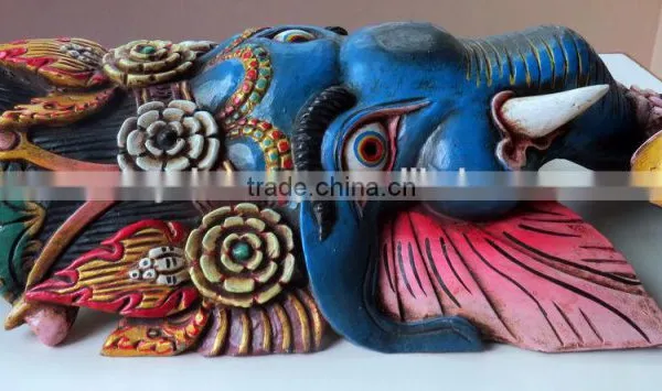 Wooden Mask of Hindu Lord Ganesh Wall Hanging Made In Nepal photo-2