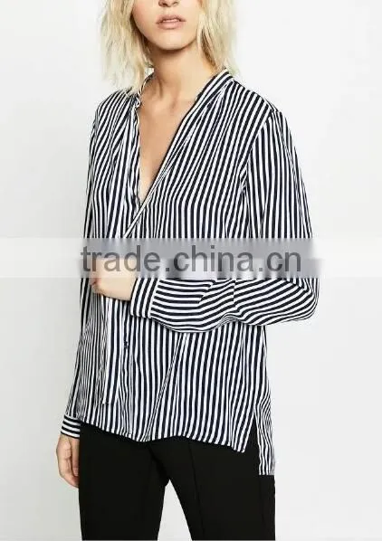 Runwaylover EY2352B 2017 Ladies Fashion Deep V-Neck Stripe Blouse photo-3