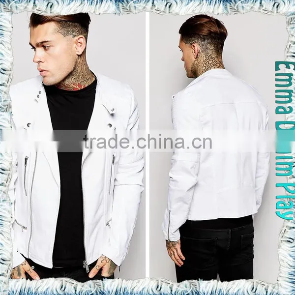 Men's Fashion Pure White Denim Zipper Short Jackets photo-2