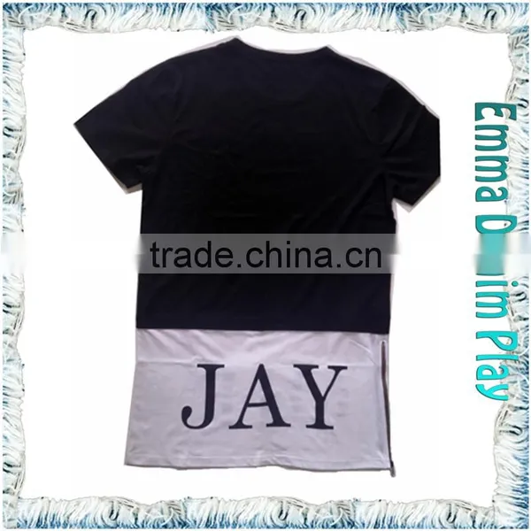 Mens Black White Two Tone Elongated T Shirt With Zipper photo-2