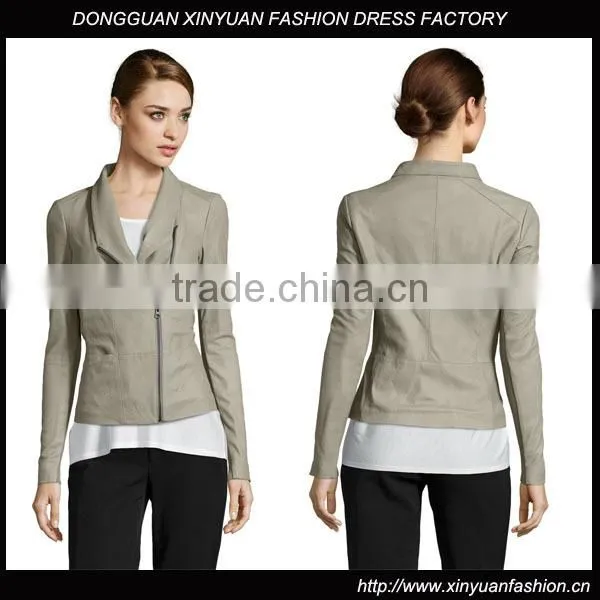 Rib Knit Asymmetrical Motorcycle Leather Jacket
