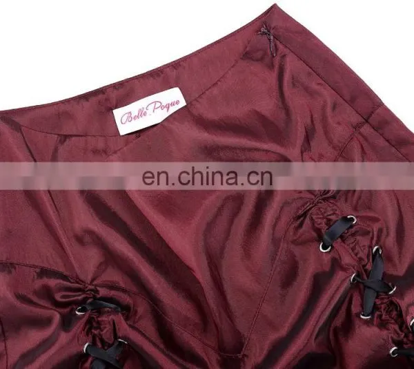 Belle Poque Women's Vintage Retro Gothic Victorian Style N/T Taffeta Ruched Long Wine Skirt BP000208-2 photo-3