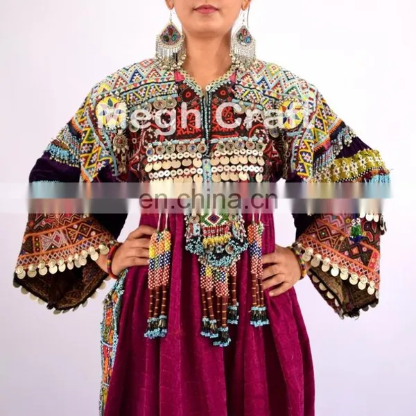 Afghan Kuchi Dress - Tribal Banjara Dress - Indian Gypsy Vintage Coins Dress - Woman Fashion Beaded Embroidered Kuchi Dress photo-5