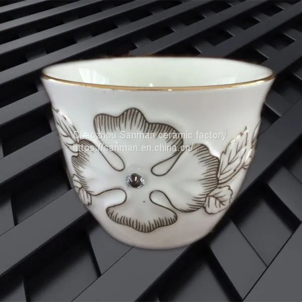Ceramics 12pcs Arabic Coffee Cup With Golden Flower Decal in Gift Box