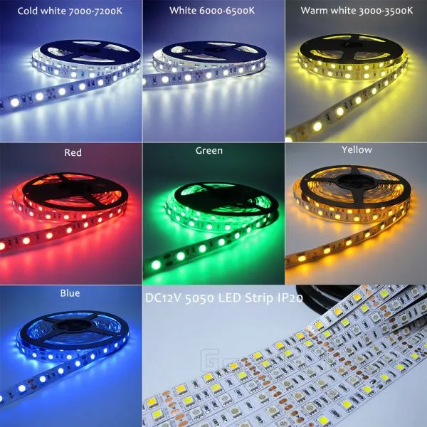 LED Strip With RF Remote Control Dimmer 12V Adapter 5Meters LED Strip Light 5050 60LEDs/m White,Warm White,Red,Blue photo-4