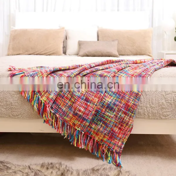China Cheap Price Tropical Style Multi-Color Rainbow Throw Blanket 63" X 49" photo-5