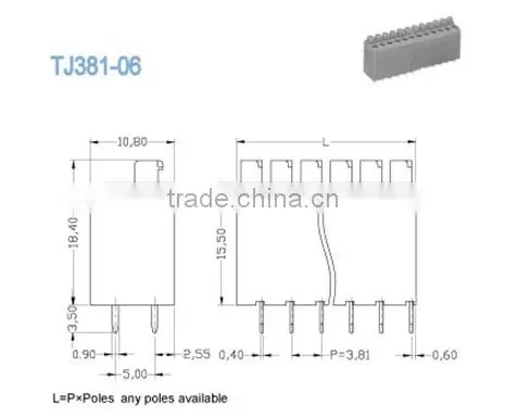 Termin Block 3.81mm Pitch PCB Spring Screwless Terminal Block 16 - 20 AWG 300V 10A , 2P - 28P photo-2