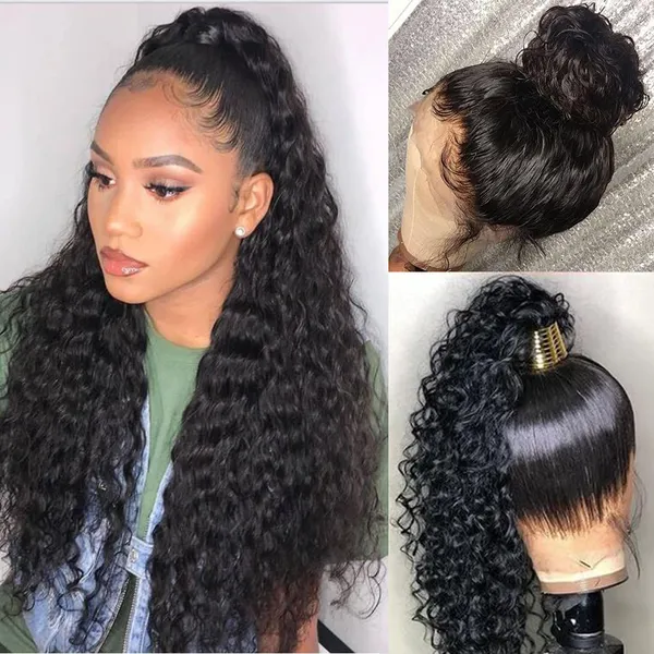 20'' Natural Color 100% Water Wave Brazilian Human Hair Wigs Lace Front Transparentlace photo-2