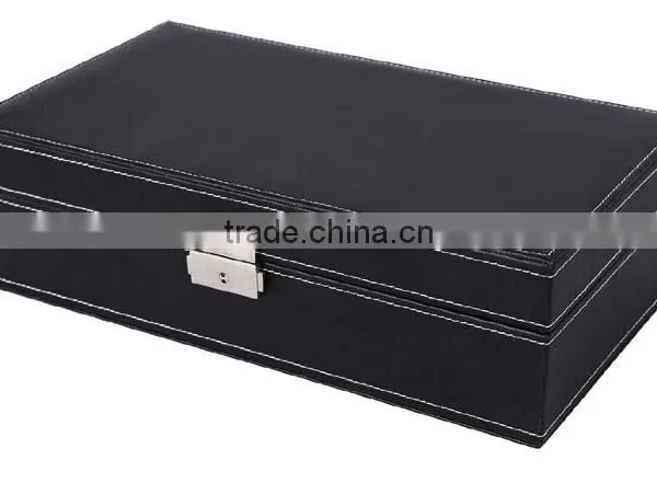 Black Leather Jewelry Box Watch Organizer Storage Case With Lock & Mirror photo-2