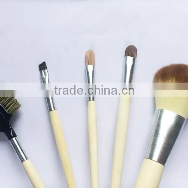 5pcs Canvas Bag Bamboo Handle Cosmetic Makeup Brush Set for Girls photo-3