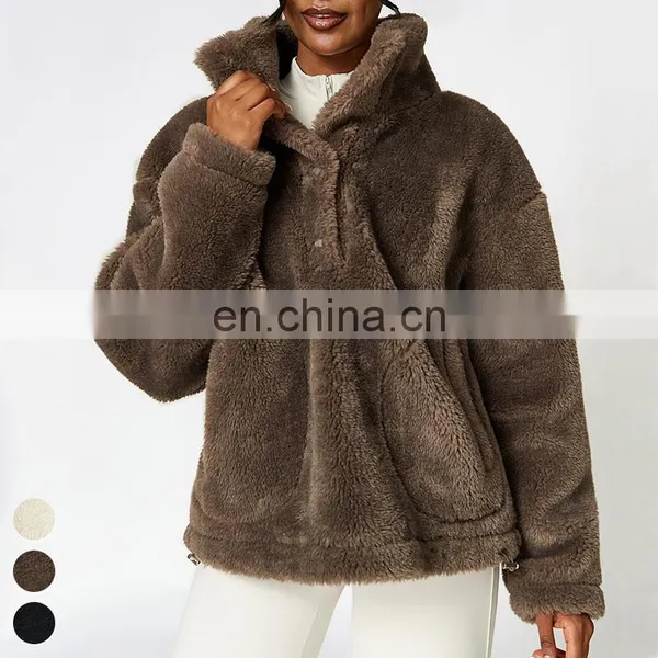 Women Windbreaker Fitness Sports Shaker Top Winter Warm Polar Fleece Breasted Drawstring Outdoor Jackets Women Yoga Jacket photo-3