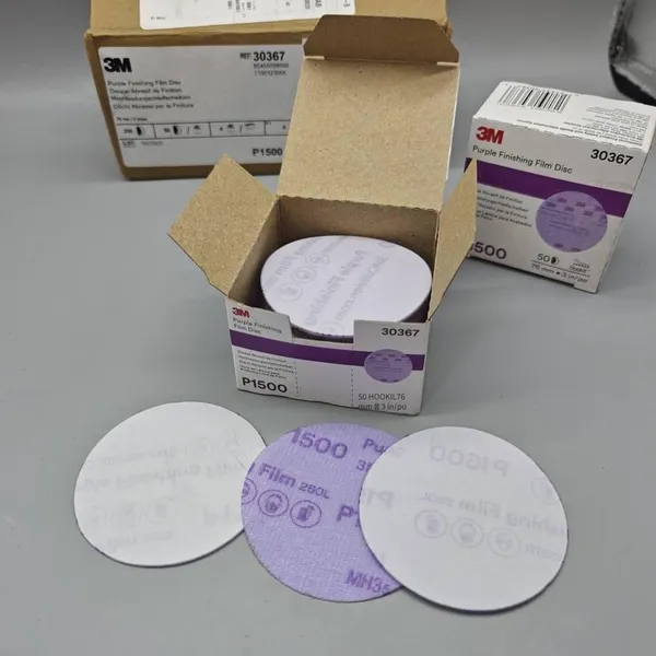 3m 260l Purple Sandpaper, 3-inch Dry Sandpaper, 30367 Film Backing Abrasive Disc, Hardware and Furniture Polishing Sandpaper, Grit 1500 photo-2