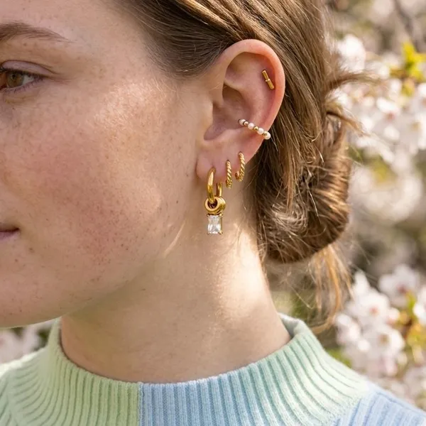 Stainless Steel Gold Plated Zircon Hoop Earrings Geometric Charm Huggie Earrings for Women Jewelry photo-4