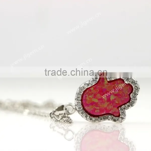 Hot Sale Synthetic cz Opal Hand/Hamsa With CZ 925 Silver Sterling Necklace Jewelry photo-5
