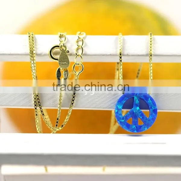 High Quality Synthetic OP05 Peace Sign Opal Pendant With 925 Sterling Silver18K Plated Chain Necklace photo-3