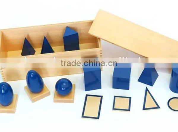 Educational Montessori Math Toys Blue Geometric Solids With Box photo-2
