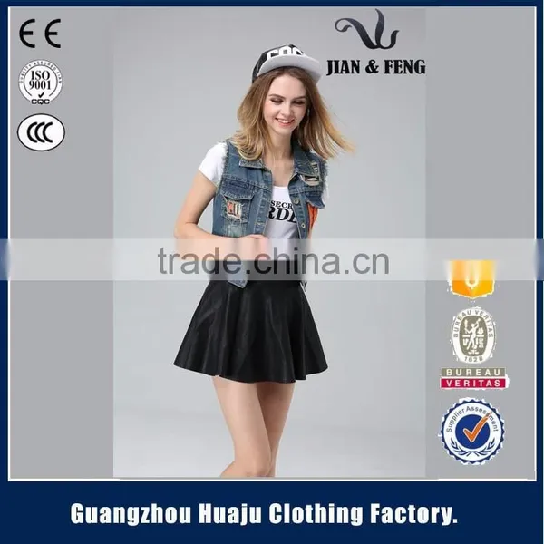 2016 Fashion Blue Short Washed Wholesale Jean Vest Ladies Denim Vest photo-3