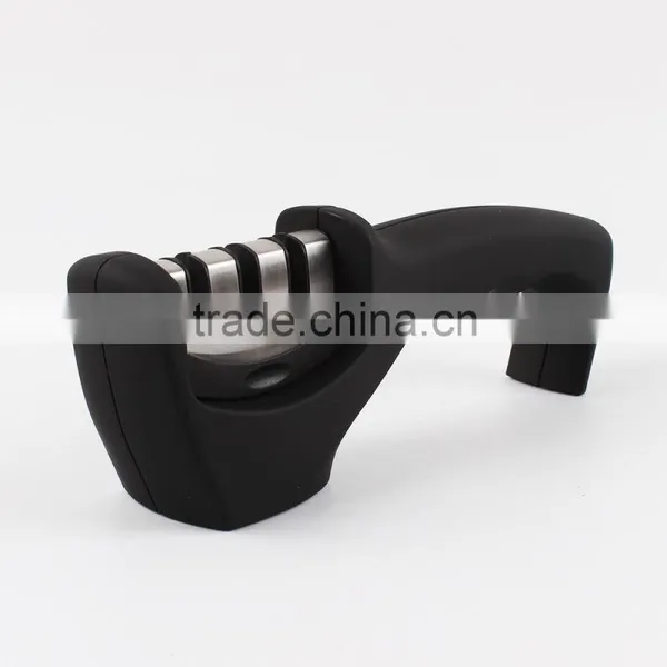 Knife Sharpener, 3-Stage Knife Sharpening System, Sharpens Metal and Ceramic Knives, Black photo-3