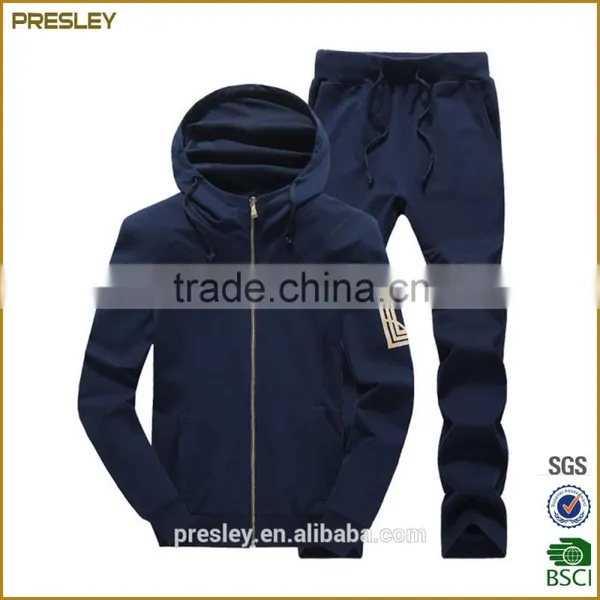 Metal Zipper Up Cotton Fleece Hoodie Jacket Suit Tops With Pants