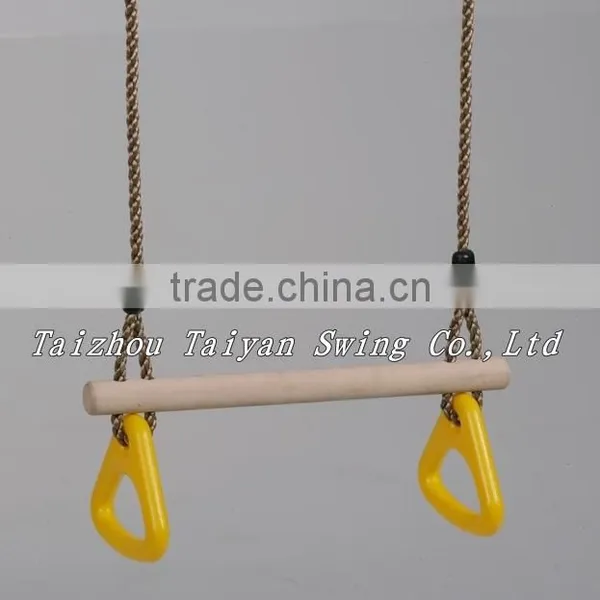 Wooden Trapeze Bar Swing With Triangle Rings for Kids