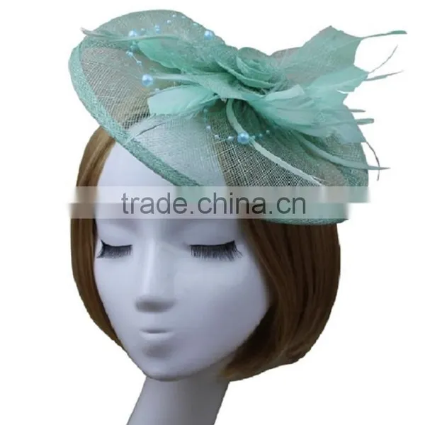 Women Fascinator Hat with Rhinestone Feather Floral Cocktail Wedding Hat Accessory