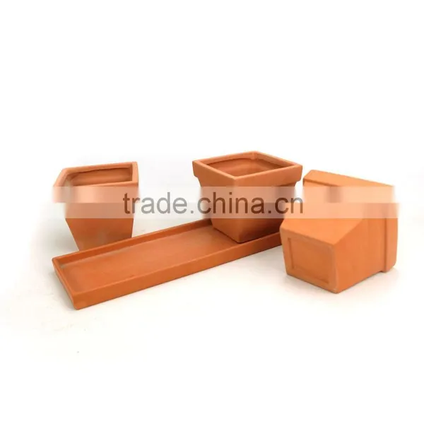 Small and Rectangular Clay Planter With Saucer photo-3