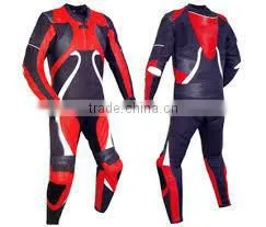 Leather MotorBike Racing Suit Black ,Red and White Contrast Colour