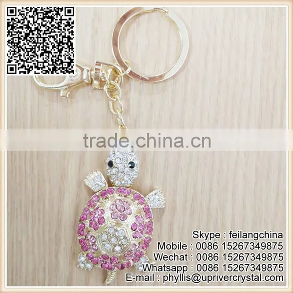 Factory Cheap Price White Pink Diamond Big Tortoise Keychain For Gifts photo-2