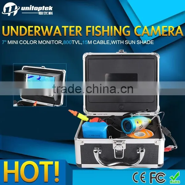 15M Cable 7" TFT LCD HD 800TVL Underwater Fishing Camera Kit Fish Finder Video System With 12Pcs Light With Sun Shade