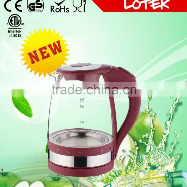 Colorful Blue Led Light Ring Pyrex Glass Electric Kettle 1.7L photo-6