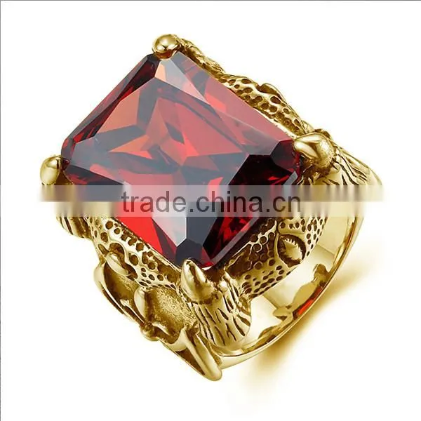 18k Gold Plated Engraved Gothic CZ Surgical Stainless Steel Ring photo-5