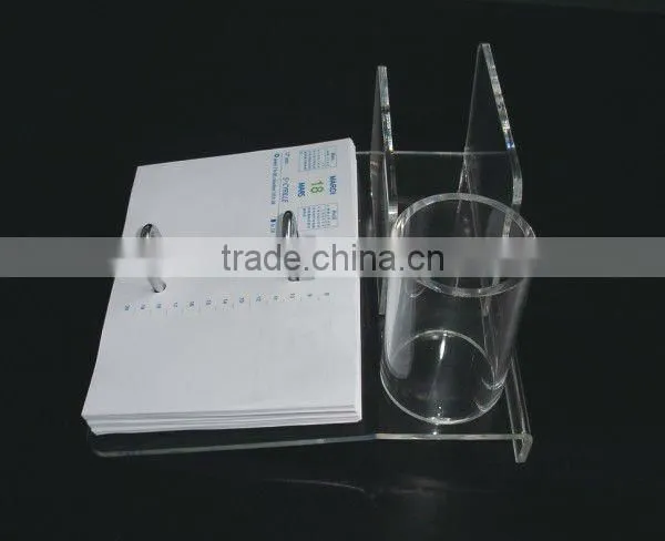 Promotional Desktop acrylic calender holder with pen holder and note paper box