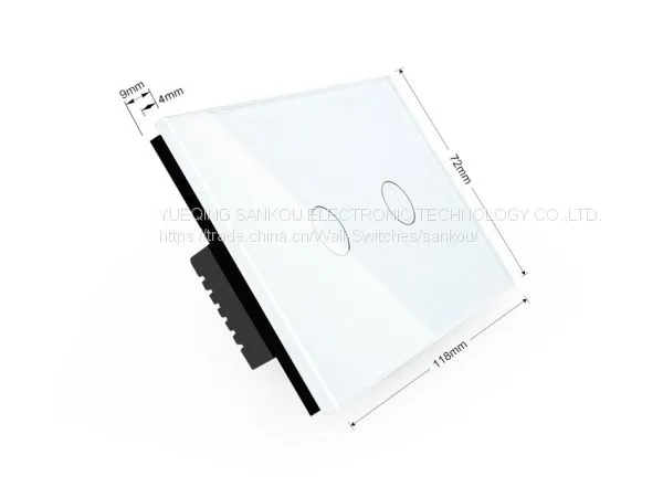 US Two Gang One Way 12V Crystal Glass Panel Touch Light Switch photo-3