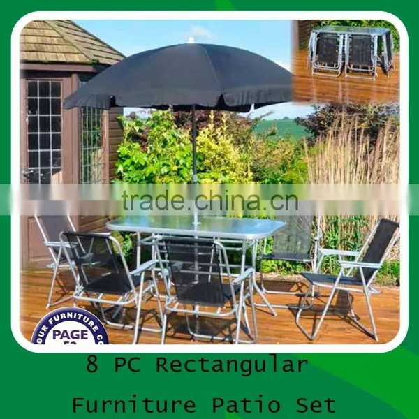 8 Piece Garden Rectangular Patio Furniture With 6 Folding Chairs & 1table & Parasol photo-3