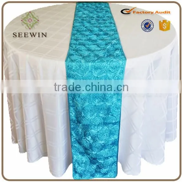 12x108 Washable Satin Rosette Table Runner for Events Deco photo-4