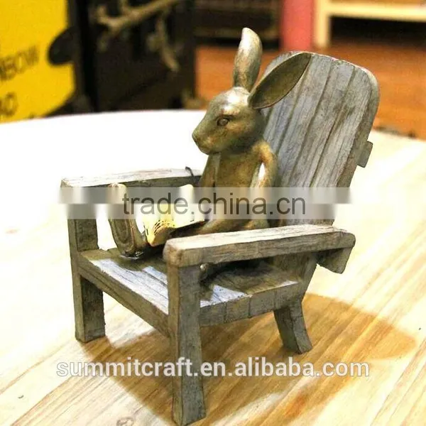 Plate Bronze Reading Antique Resin Rabbit Statues photo-2