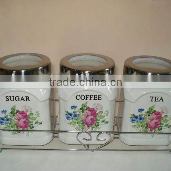 3 Pcs Tea Coffee and Sugar Ceramic Canister Set photo-2