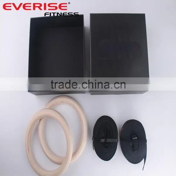 Nylon Strap Crossfit Wooden Training Gymnastic Rings With Black Box photo-2