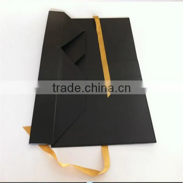 Dark Black Ribbon Tie Flat Packagings Box For Women Bra ,Flat Box With Gold Logo photo-4