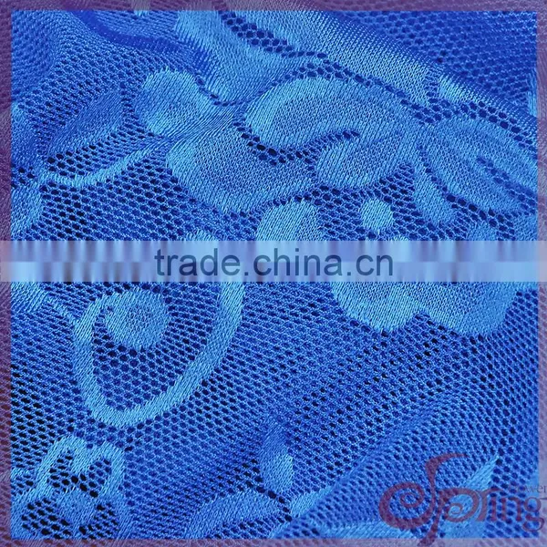 Navy Blue Elegant Nylon Shining Floral Elastic Tricot Fabric Lace photo-6