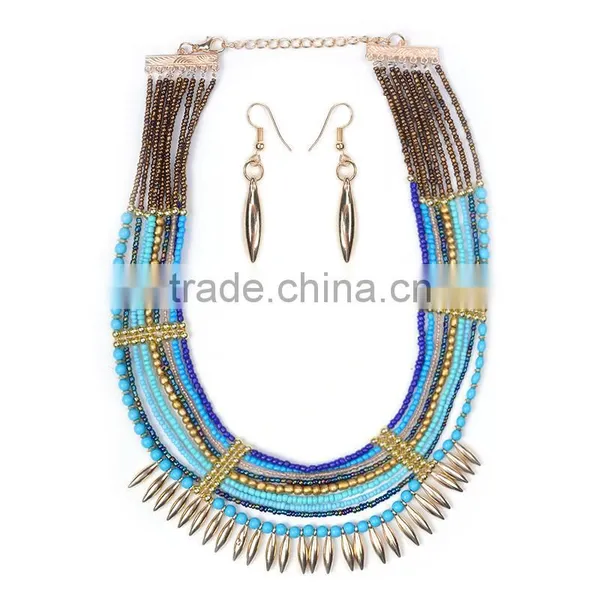 2016 Big Brand Women Multilayer Chain Necklace Jewelry ,blue Color Chain Necklace photo-4