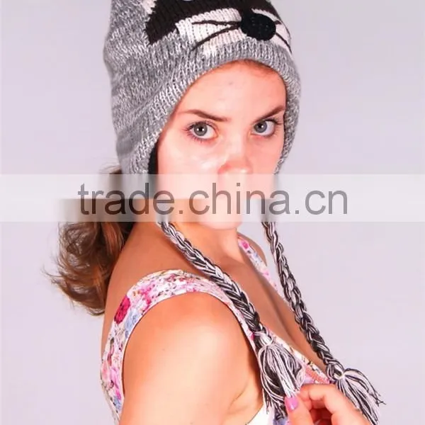 Fashion Unisex Slouch Crochet Cat Knitted Beanie Hat photo-3