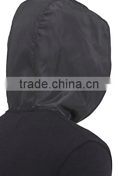 Black Rib-knit Virgin Wool Zip-front Hoodie Styled With Tech-fabric Elbow Patches photo-4